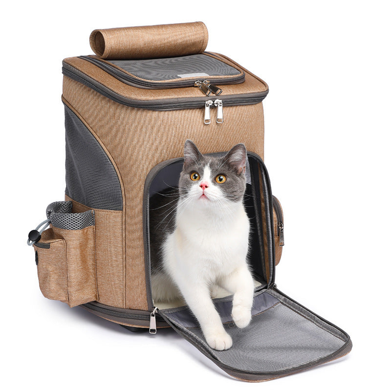 Portable Folding Traveling Cat Backpack With Universal Wheel