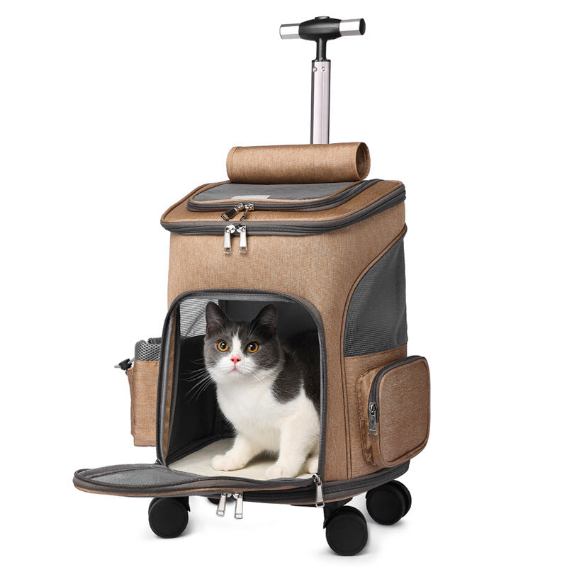Portable Folding Traveling Cat Backpack With Universal Wheel